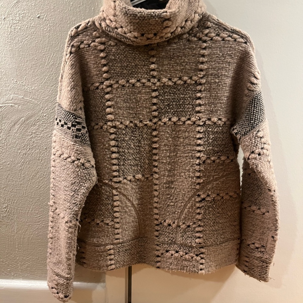 Prana Textured Cowl Neck Sweater in Taupe